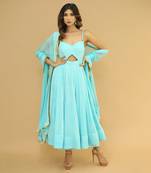 Firozi chikankari anarkali set