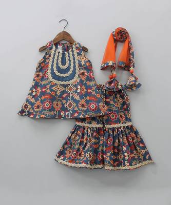 Sapphire blue ikkat print sharara set 1