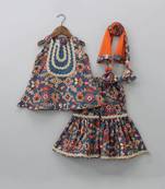 Sapphire blue ikkat print sharara set