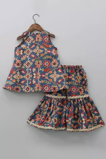 Sapphire blue ikkat print sharara set