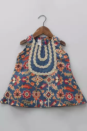 Sapphire blue ikkat print sharara set