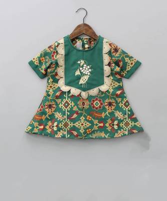 Bottle green ikkat print embroidered kurti set 4