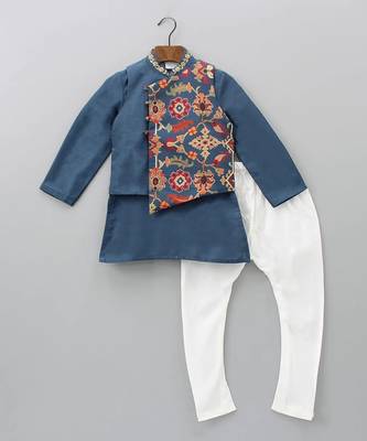Sapphire blue hand embroidered kurta set 1