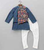 Sapphire blue hand embroidered kurta set