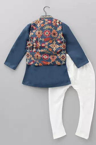 Sapphire blue hand embroidered kurta set