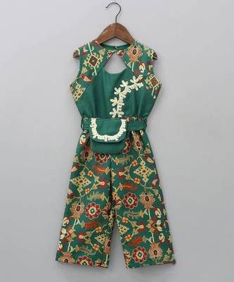 Bottle green ikkat print jumpsuit 1