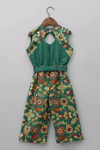 Bottle green ikkat print jumpsuit