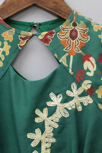 Bottle green ikkat print jumpsuit