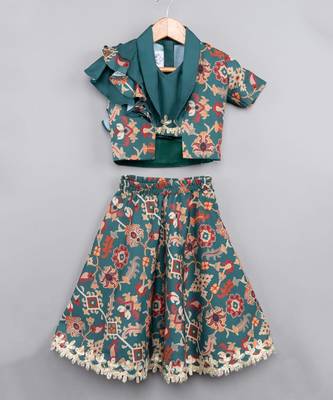 Bottel green ikkat printed ghagara set 1