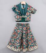 Bottel green ikkat printed ghagara set