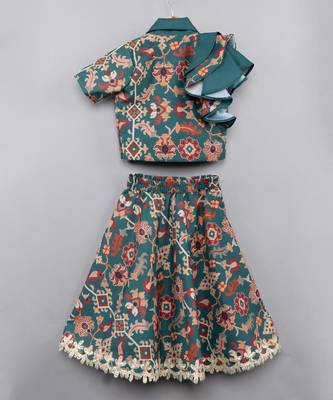 Bottel green ikkat printed ghagara set 2