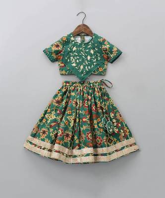 Bottel green ikkat embroidered ghagara set 1