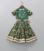 Bottel green ikkat embroidered ghagara set