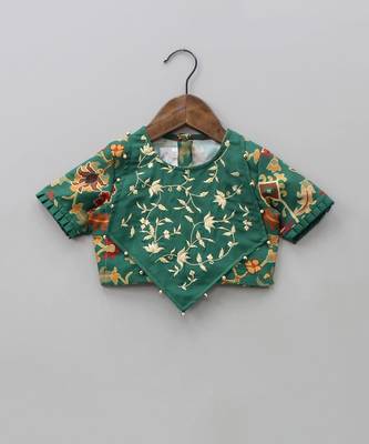 Bottel green ikkat embroidered ghagara set 3