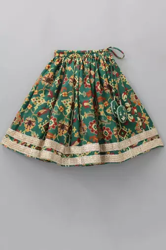 Bottel green ikkat embroidered ghagara set