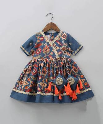 Sapphire blue ikkat print hand embroiderey gown 1