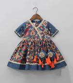 Sapphire blue ikkat print hand embroiderey gown