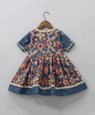 Sapphire blue ikkat print hand embroiderey gown 2