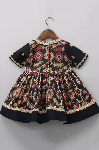 Black ikkat print hand embroiderey gown