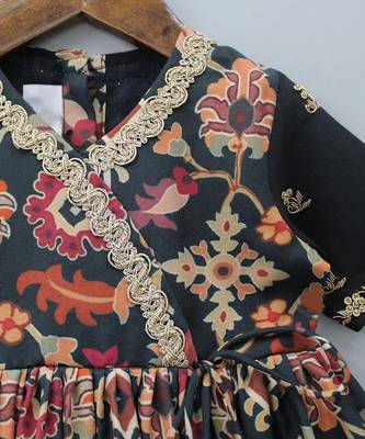 Black ikkat print hand embroiderey gown 3