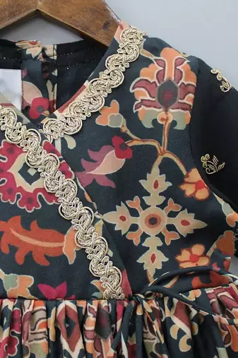 Black ikkat print hand embroiderey gown