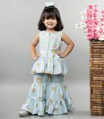 Powder blue elephant print gota embroidery sharara set