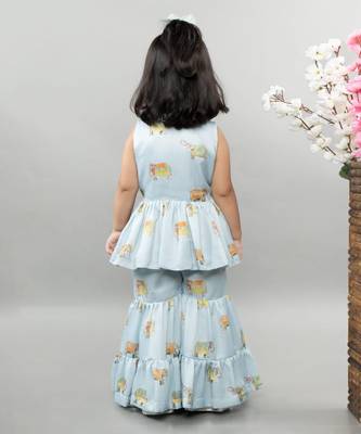 Powder blue elephant print gota embroidery sharara set 2