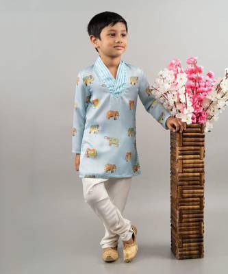 Powder blue elephant print kurta set 1