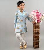 Powder blue elephant print kurta set