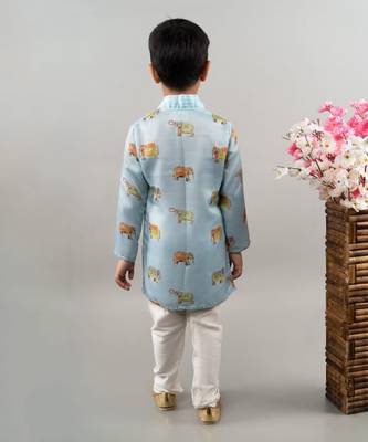 Powder blue elephant print kurta set 2