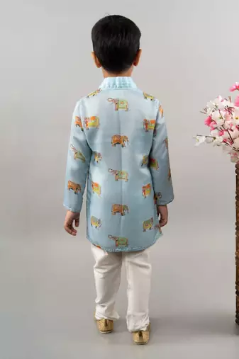 Powder blue elephant print kurta set
