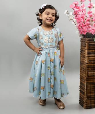 Powder blue elephant print front open gown 1