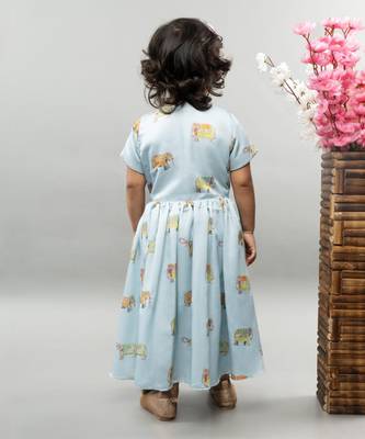 Powder blue elephant print front open gown 2