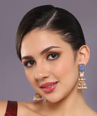 Blue semi precious studded fusion danglers 1