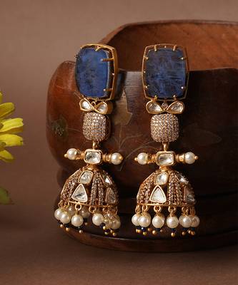 Blue semi precious studded fusion danglers 2