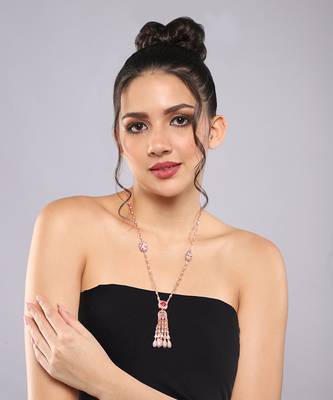 Red semi precious ruby and zircon diamonds kundan long fusion necklace 1
