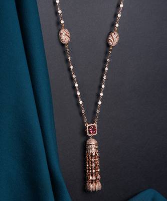 Red semi precious ruby and zircon diamonds kundan long fusion necklace 2