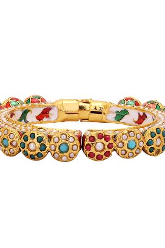 Women set of one 24ct ethnic copper gold plated stone-studded bangle