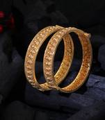 Women gold-plated pearl-beaded flower temple bangles