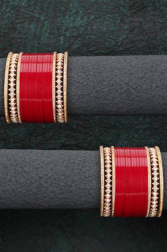 Women red bridal stone studded wedding chuda