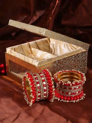 Women red beautiful stone & pearl handcrafted designer bangles 1