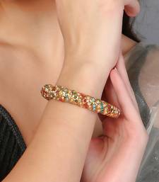 Women set of one 24ct ethnic copper gold plated pearl-beaded bangle
