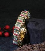 Women set of one 24ct ethnic copper gold plated pearl-beaded bangle