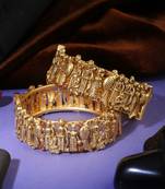 Women set of 2 gold-plated stone-studded god and godesstemple bangle