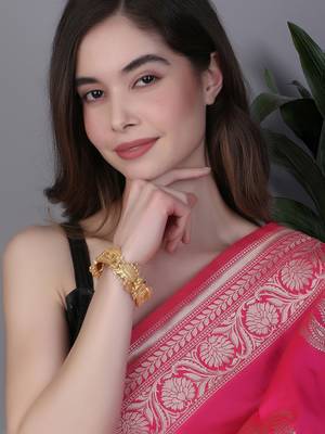 Women set of 2 gold-plated stone-studded elephant and doli temple bangle 2