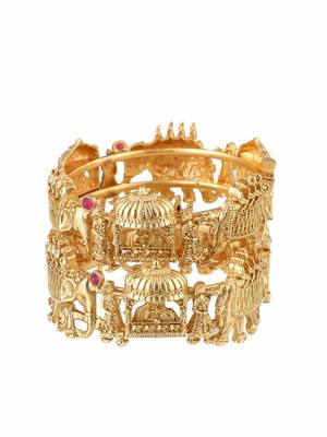 Women set of 2 gold-plated stone-studded elephant and doli temple bangle 3