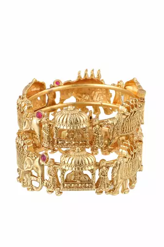 Women set of 2 gold-plated stone-studded elephant and doli temple bangle