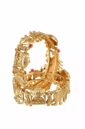 Women set of 2 gold-plated stone-studded elephant and doli temple bangle