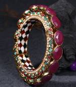 Women set of one 24ct copper gold plated pink stone with pearls ethnic bangle