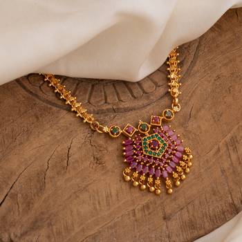  golden necklace with ruby pendant one gram gold 1